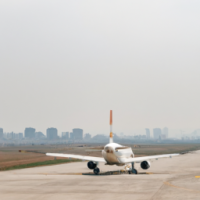 An airplane about to take off from the airport